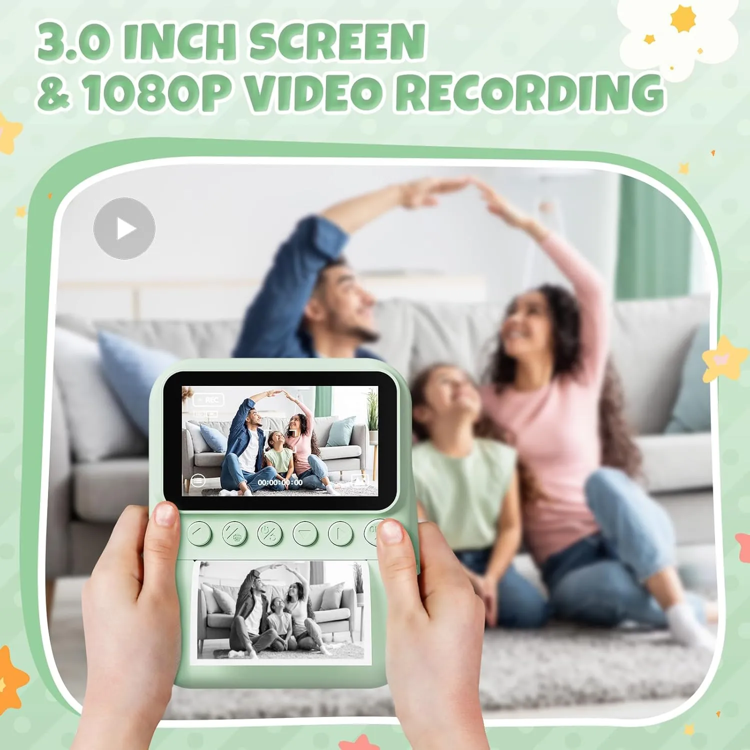 Kids Camera Instant Print, 3.0'' Screen 48MP Photo Instant Camera for Kids with 32GB Card, 1080P HD Digital Child Printable Camera, Gift for 3-12 Year Old Girls Boys (Green)