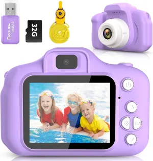 Kids Camera,Christmas Birthday Gifts for Girls Age 3-9, HD Digital Video Cameras for Toddler Portable Toys for 3 4 5 6 7 8 Year Old Girl 32GB