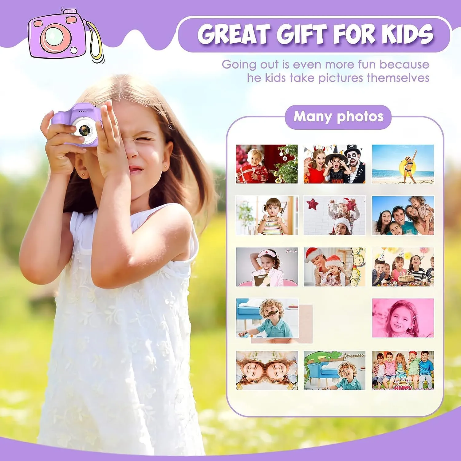 Kids Camera,Christmas Birthday Gifts for Girls Age 3-9, HD Digital Video Cameras for Toddler Portable Toys for 3 4 5 6 7 8 Year Old Girl 32GB
