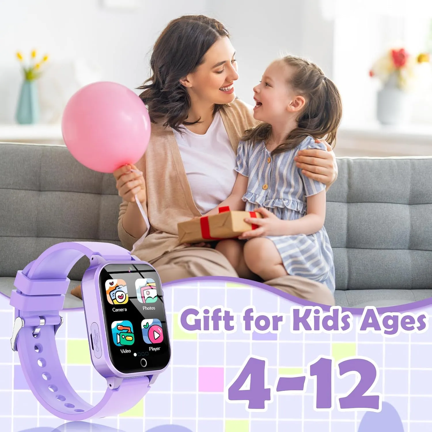 Kids Games Watch, with 26 Puzzle Games, Touch Screen, HD Camera, Alarm Clock, Toys for Ages 4-12 Years Old.Birthday Gift for Boys Girls (Purple)