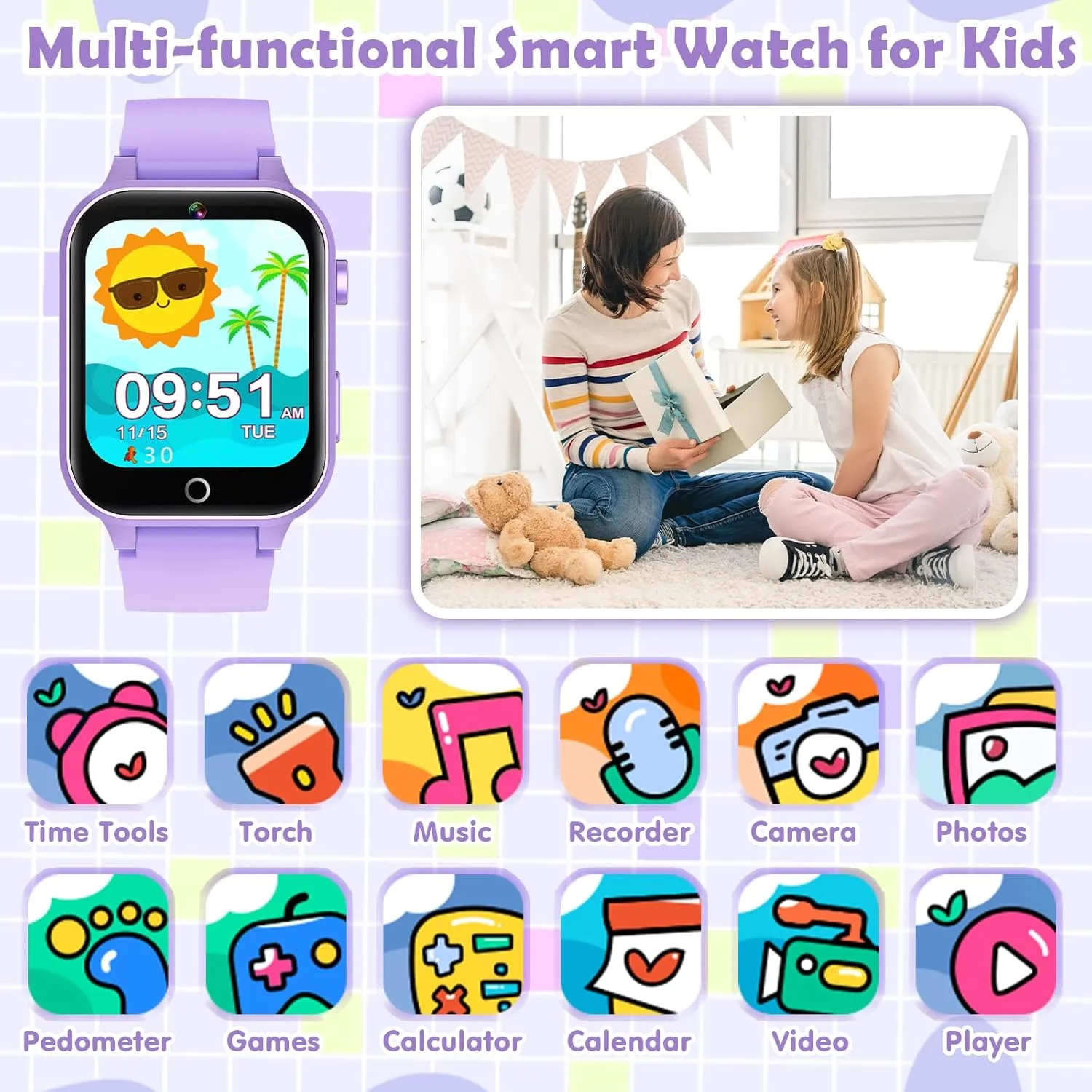 Kids Games Watch, with 26 Puzzle Games, Touch Screen, HD Camera, Alarm Clock, Toys for Ages 4-12 Years Old.Birthday Gift for Boys Girls (Purple)