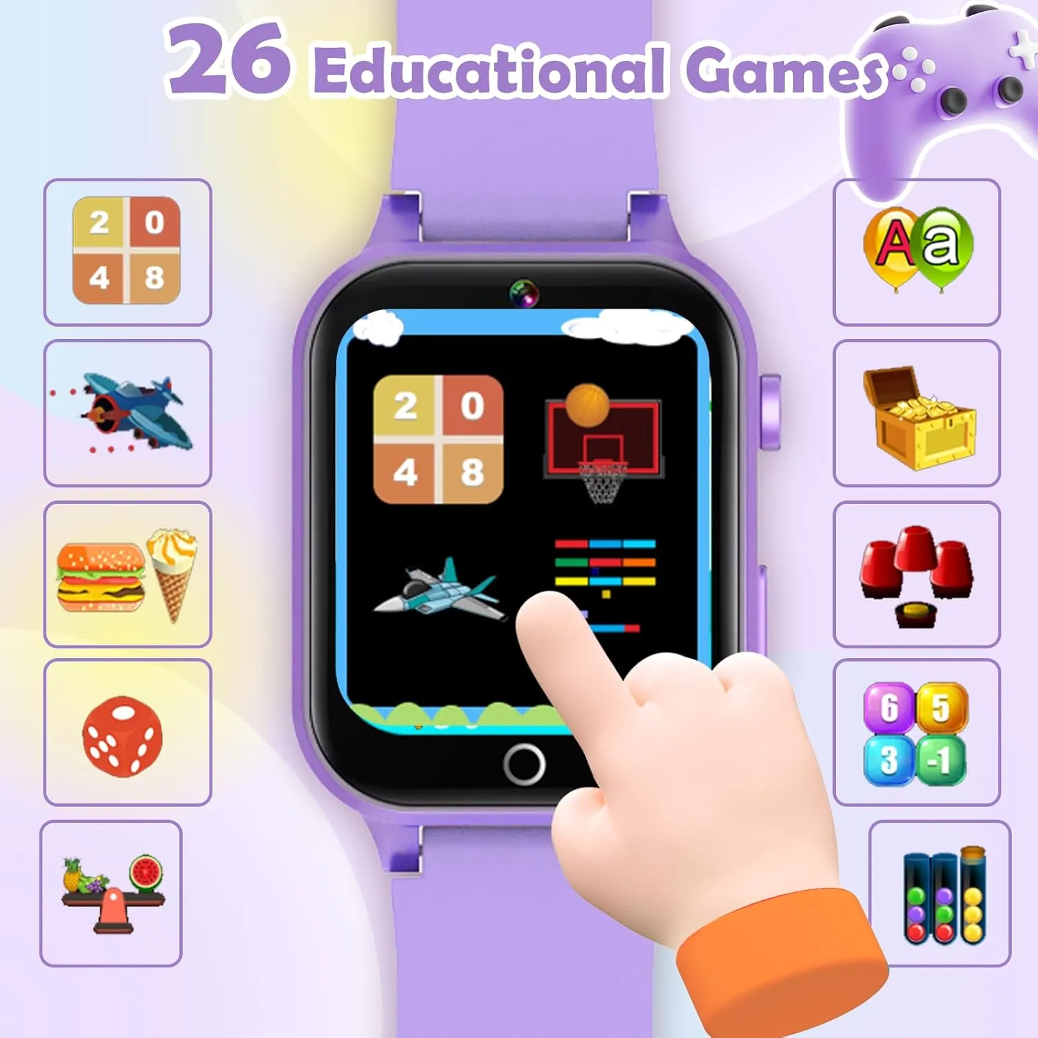 Kids Games Watch, with 26 Puzzle Games, Touch Screen, HD Camera, Alarm Clock, Toys for Ages 4-12 Years Old.Birthday Gift for Boys Girls (Purple)