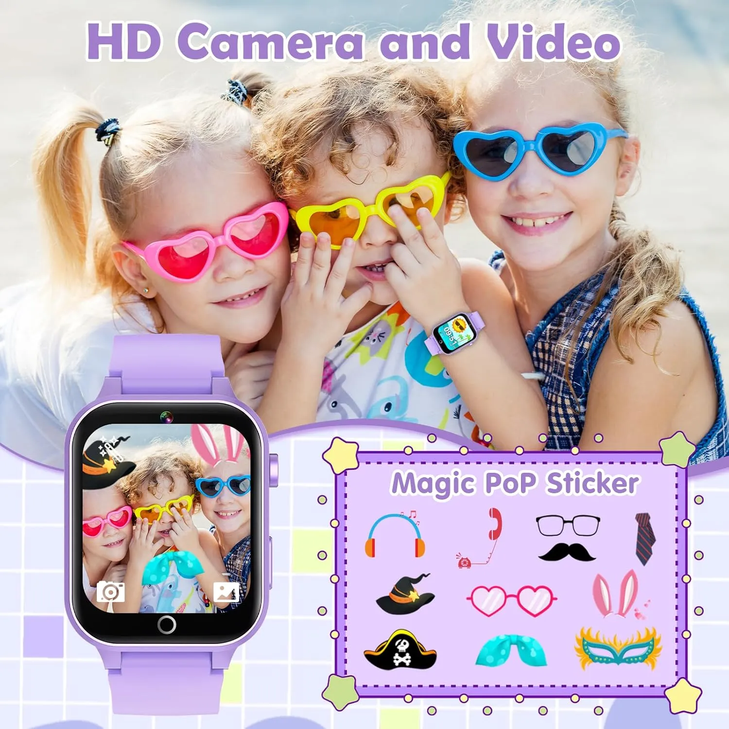 Kids Games Watch, with 26 Puzzle Games, Touch Screen, HD Camera, Alarm Clock, Toys for Ages 4-12 Years Old.Birthday Gift for Boys Girls (Purple)