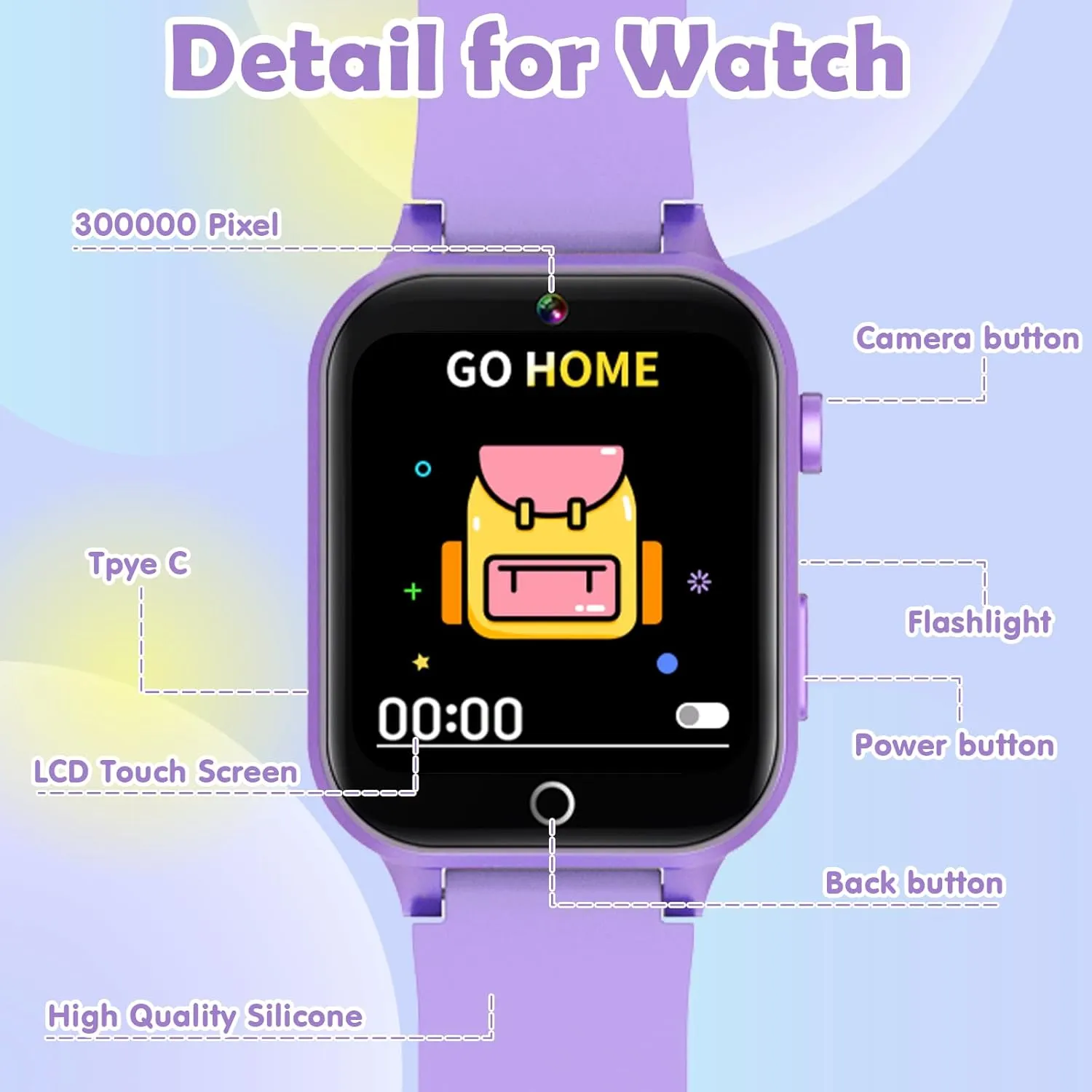 Kids Games Watch, with 26 Puzzle Games, Touch Screen, HD Camera, Alarm Clock, Toys for Ages 4-12 Years Old.Birthday Gift for Boys Girls (Purple)