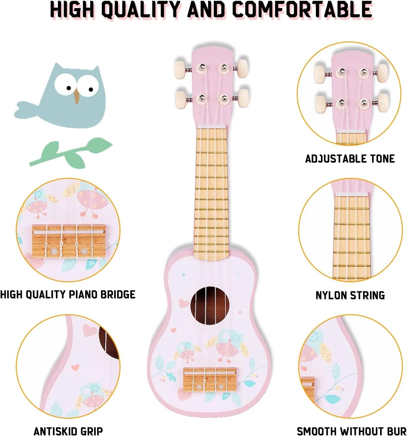 Kids Guitar for Girls, Wooden Musical Instruments Toys with Ukulele, Tambourine, Maracas, Harmonica, Mini Band Sets for Toddlers 2 3 Years Old Birthday Gift (Pink for Girls)