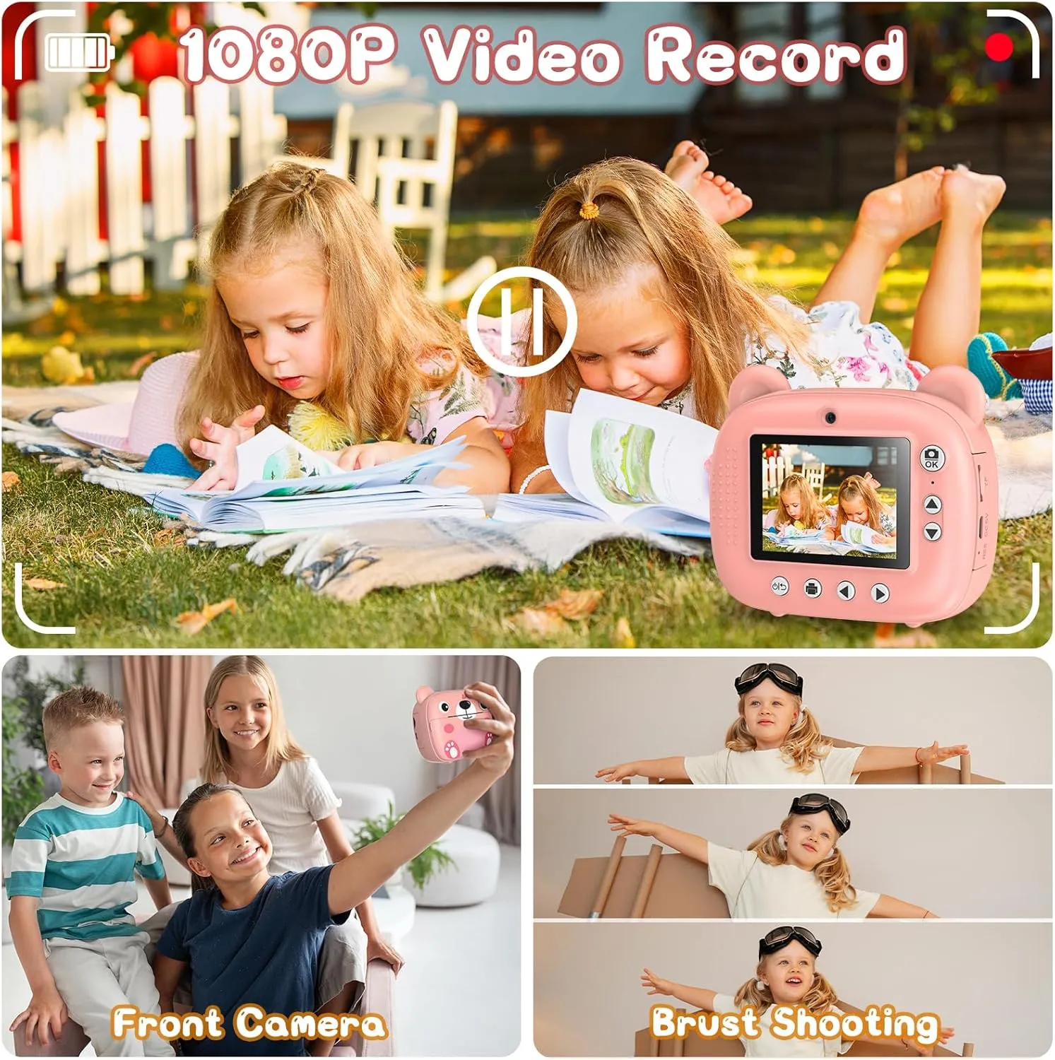 Kids Instant Camera for 3-12 Years Old Kids Toddlers Childrens Boys Girls Birthday Gifts 2.4 Inch Screen 12MP / 1080P HD Video Camera Baby Instant Print Digital Camera