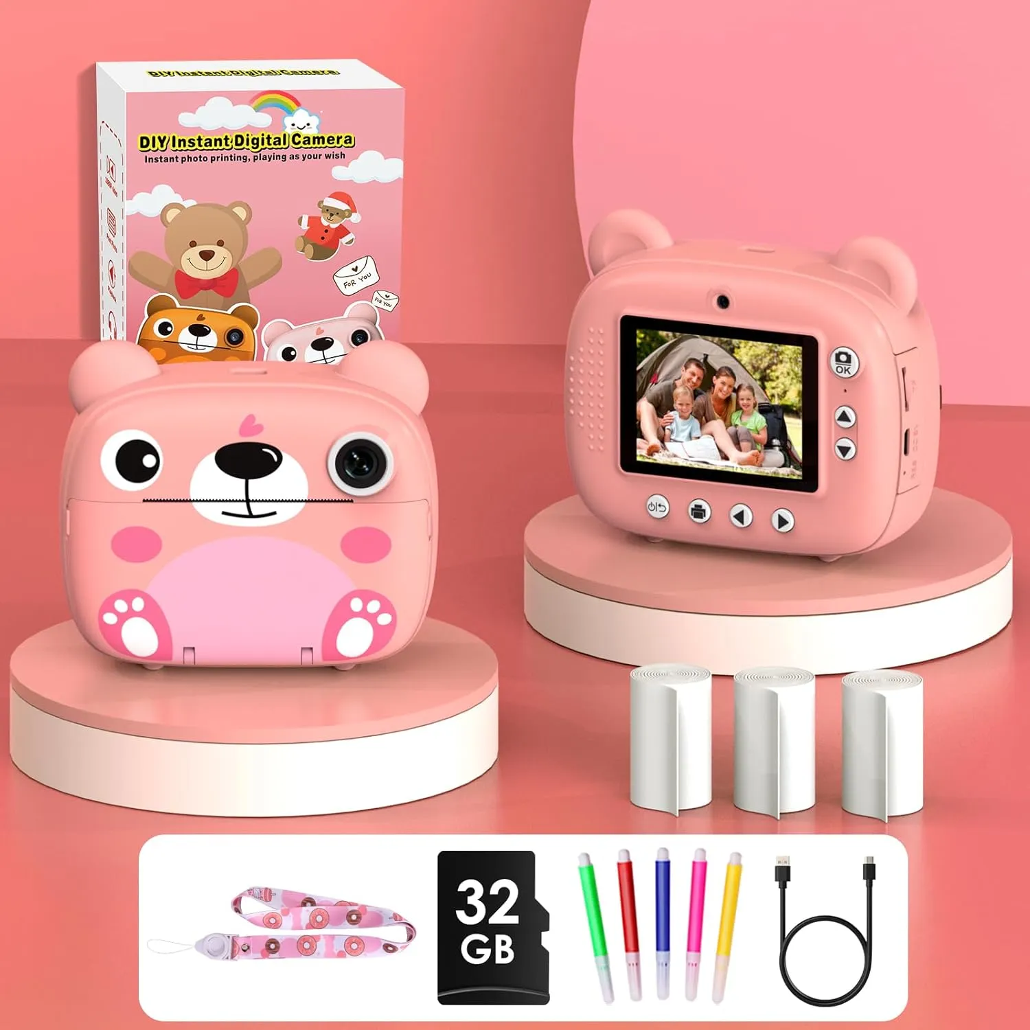 Kids Instant Camera for 3-12 Years Old Kids Toddlers Childrens Boys Girls Birthday Gifts 2.4 Inch Screen 12MP / 1080P HD Video Camera Baby Instant Print Digital Camera