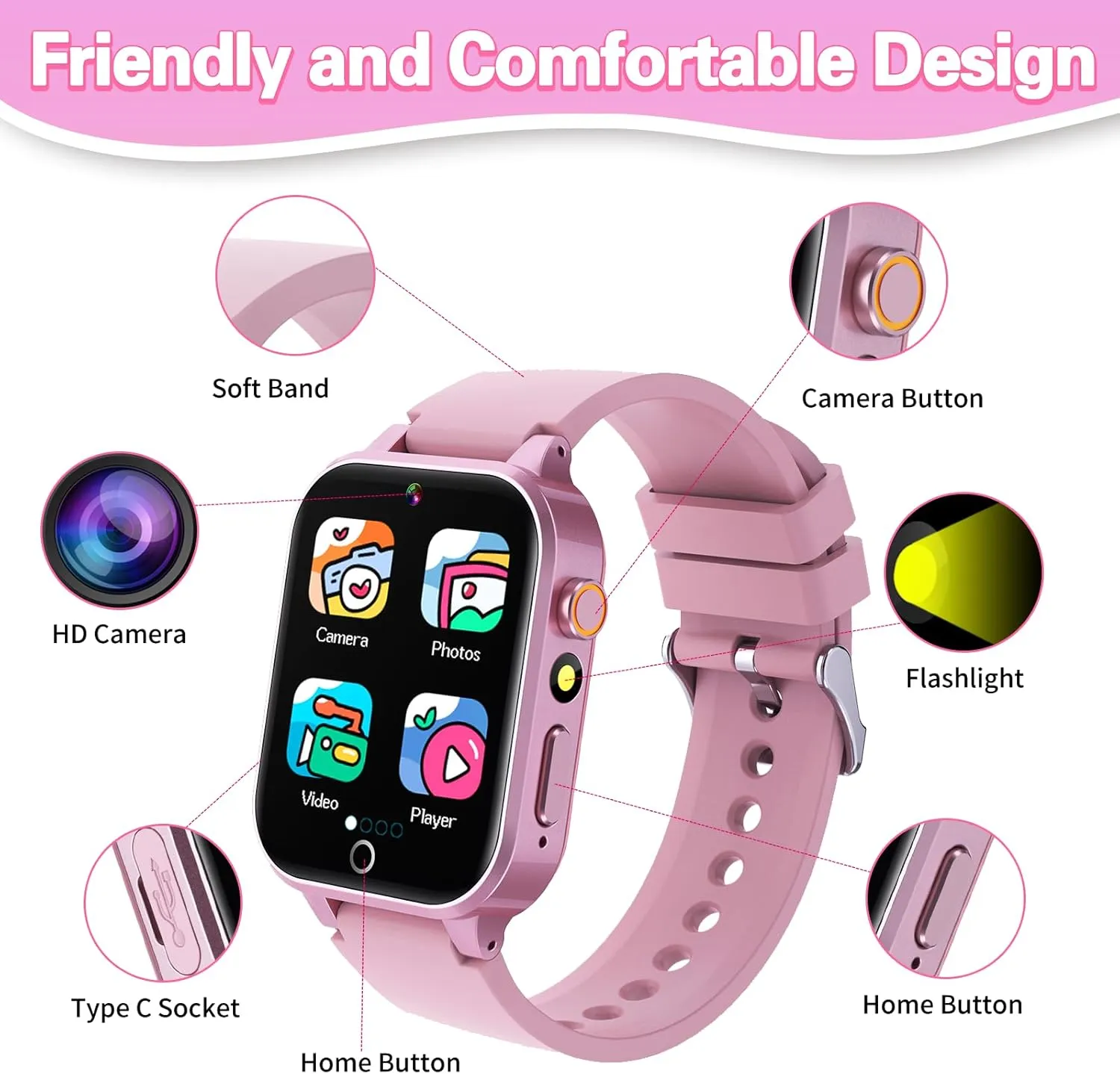 Kids Smart Watch Girls Gift for Girl Aged 6-12, HD TouchScreen Kids Watch with 26 Games Video Camera Music Pedometer Audiostory Learn Card Educational Toys Birthday Gifts for Girls Ages 5 6 7 8 9