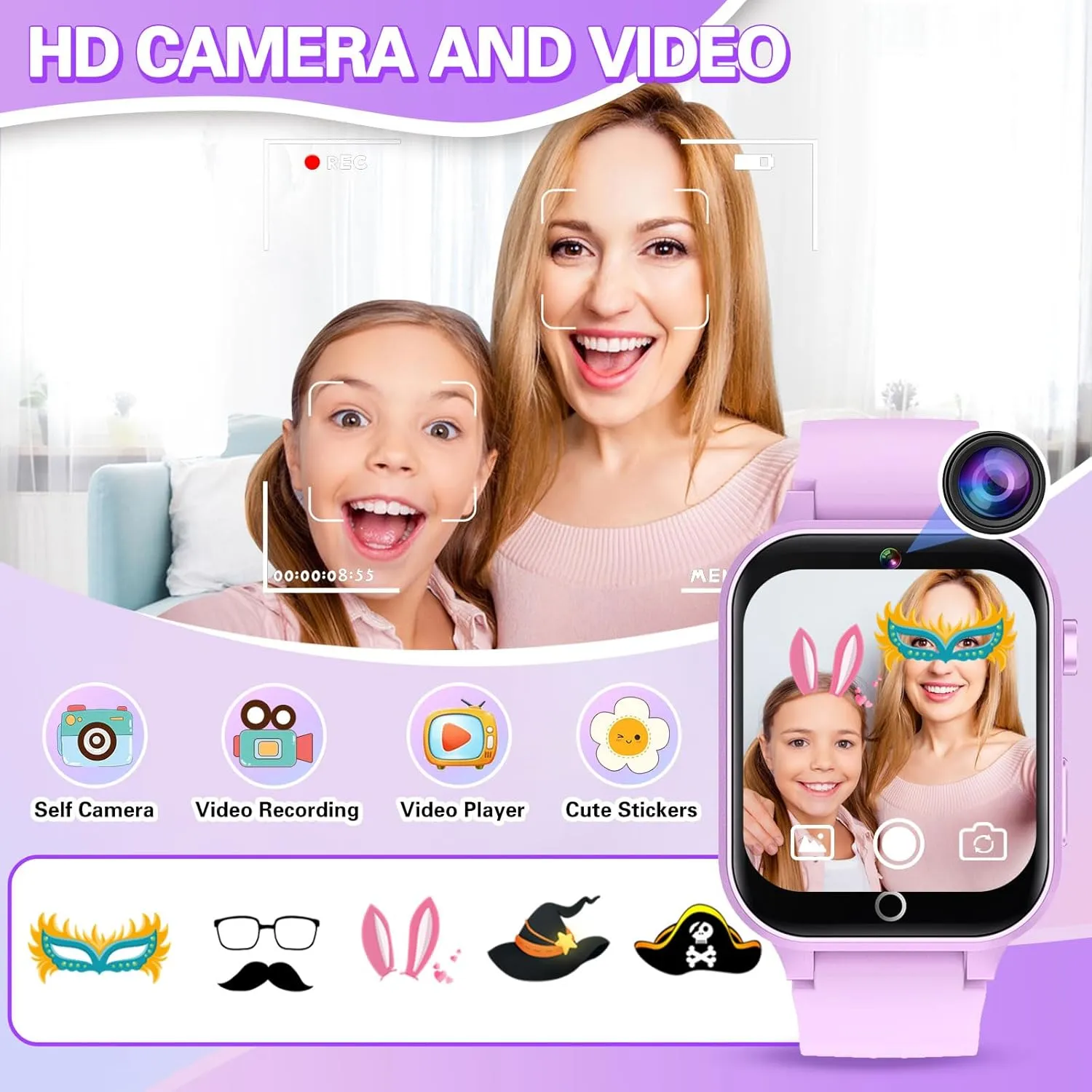 Kids Smart Watch with HD Touchscreen, 26 Games, Camera, Video, Music Player, Pedometer - Educational Gift for Girls Ages 6-12
