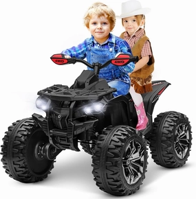 Kids ATV 4 Wheeler, 24V 4WD Ride on Toys w/2 Seater, 4x200W Powerful Motor, 9AH Battery Powered, Bluetooth Music, LED Lights, TF Card, Spring Suspension, Electric Quad Vehicle Car for Boy Girl, Black