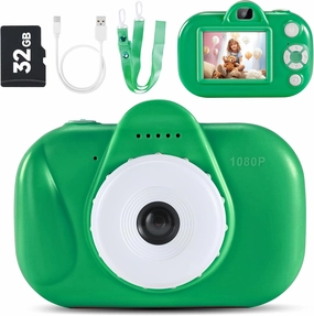 Kids Camera Christmas Birthday Gifts, 1080P HD Toddler Boys Video Selfie Camera with 32G SD Card, Green