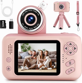 Kids Camera Girls for 3 4 5 6 7 8 9 Years Old Girls,1080P HD Video Selfie Camera with 32G SD Card Kids Digital Camera Toys for Toddler Birthday Gifts Pink