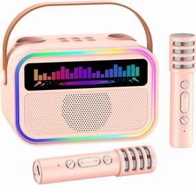 Kids Karaoke Machine for Girls, Kids Toys Gifts for Age 3-12 , Portable Bluetooth Speaker with 2 Wireless Microphones, Toddler Singing Karaoke for Birthday, Family, Home Party (Pink)