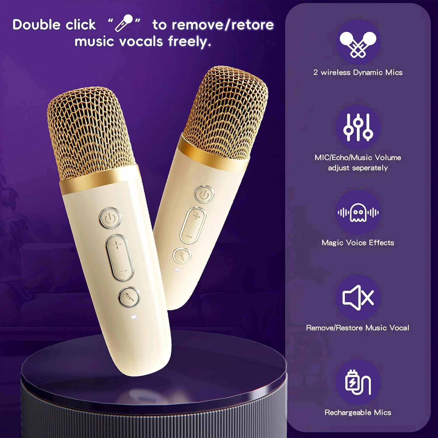 Kids Karaoke Machine, Mini Karaoke Machine with 2 Wireless Microphones & LED Lights for Home Parties, Music Toys for Girls Boys 4-12  Years Old Christmas Easter Birthday Gifts