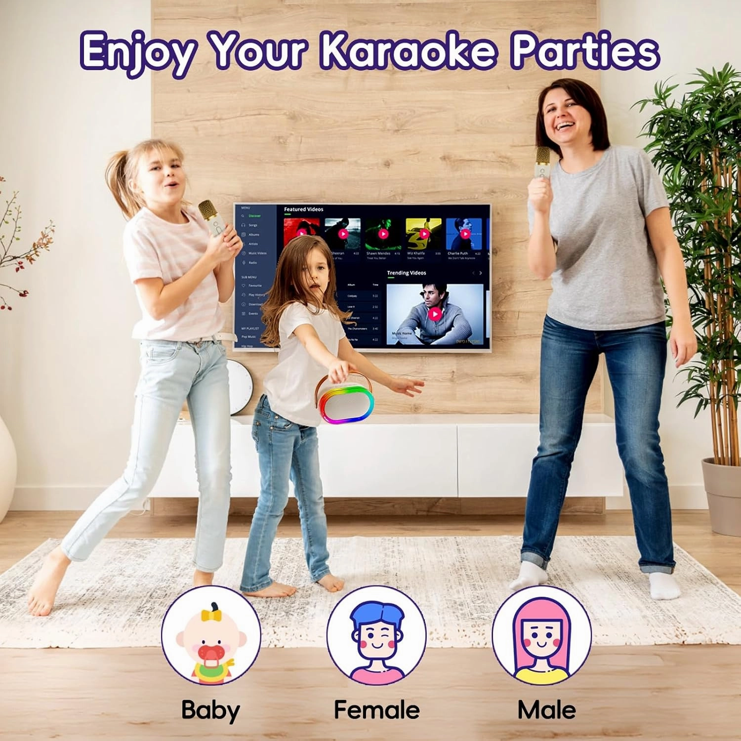 Kids Karaoke Machine, Mini Karaoke Machine with 2 Wireless Microphones & LED Lights for Home Parties, Music Toys for Girls Boys 4-12  Years Old Christmas Easter Birthday Gifts