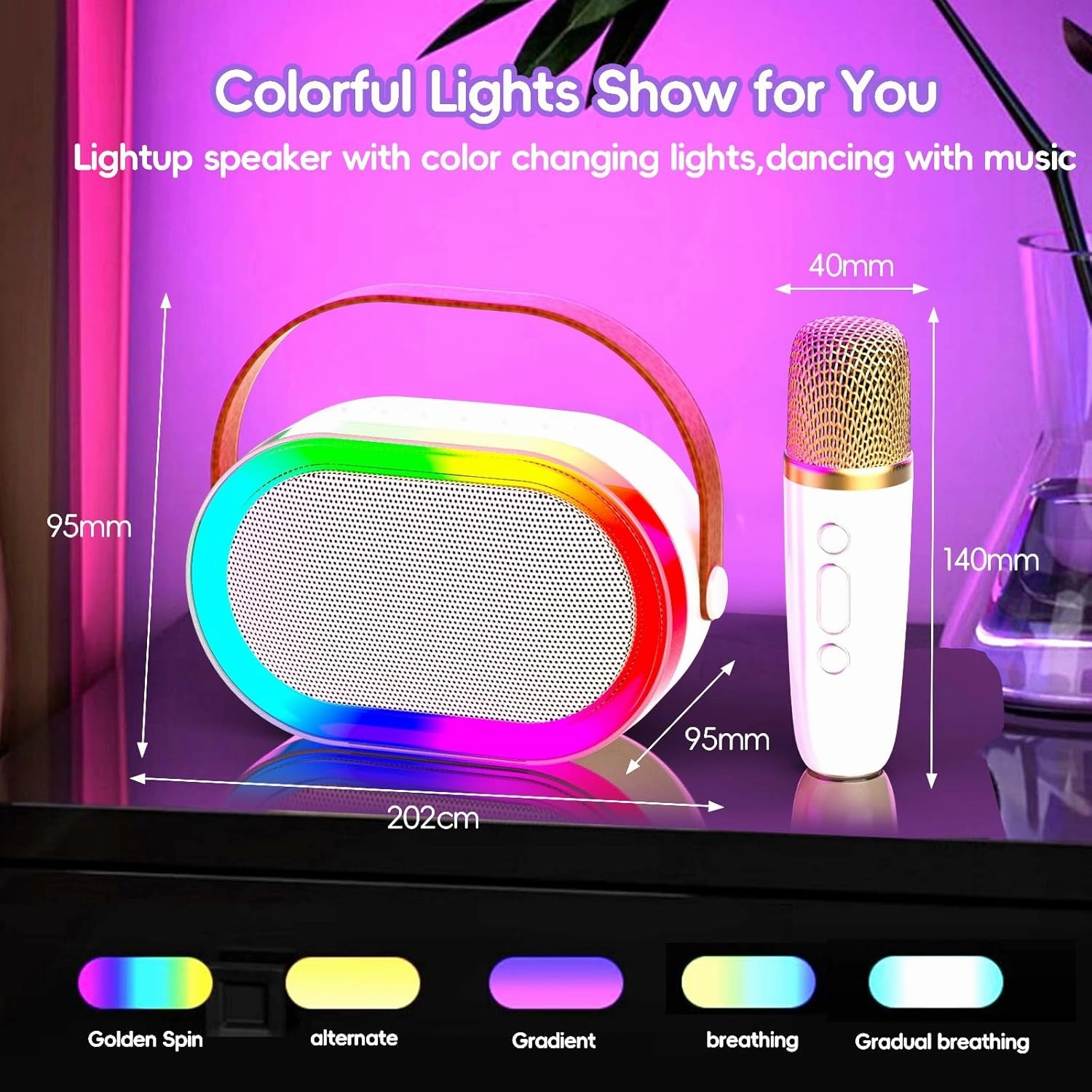 Kids Karaoke Machine, Mini Karaoke Machine with 2 Wireless Microphones & LED Lights for Home Parties, Music Toys for Girls Boys 4-12  Years Old Christmas Easter Birthday Gifts