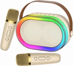 Kids Karaoke Machine, Mini Karaoke Machine with 2 Wireless Microphones & LED Lights for Home Parties, Music Toys for Girls Boys 4-12  Years Old Christmas Easter Birthday Gifts