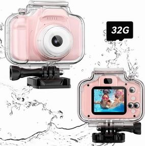 Kids Waterproof Camera Toys for 3-12 Year Old Birthday Children Underwater Sports Video Camera HD Toddler Digital Action Camera 2 Inch Screen with 32GB Card