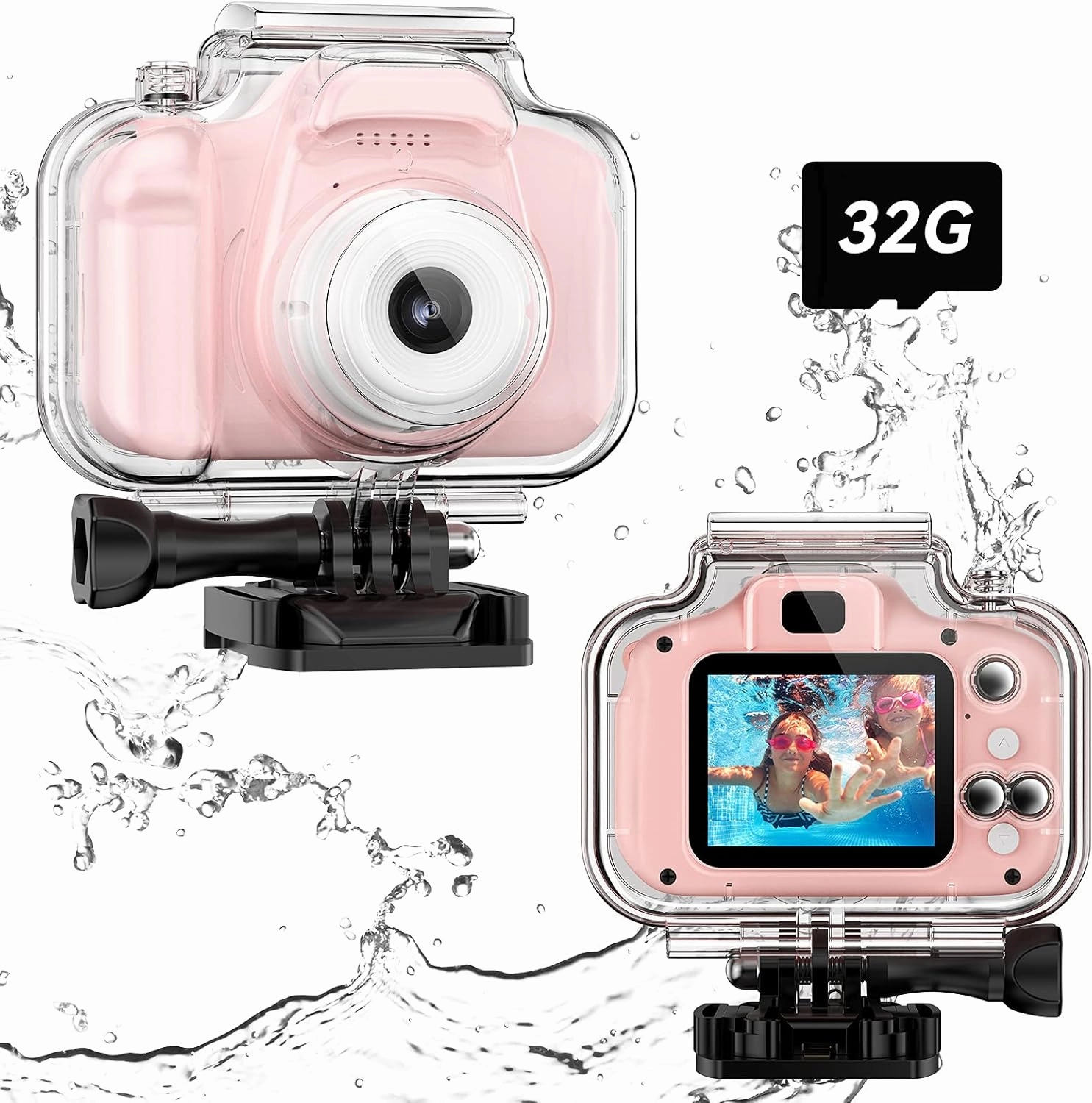 Kids Waterproof Camera Toys for 3-12 Year Old Birthday Children Underwater Sports Video Camera HD Toddler Digital Action Camera 2 Inch Screen with 32GB Card