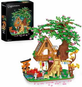 Kimiangel Tree House Lighting Building Brick Set, 1458 PCS Wood-Cabin Construction Model for Adults and Teens With LED Lights, Architecture Cabin Building