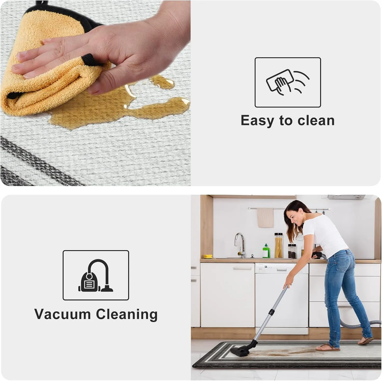 KIMODE Anti Fatigue Kitchen Mat 2PCS,Kitchen Rugs Non Slip Rubber Backing,Waterproof Farmhouse Kitchen Mat for Floor,Cushioned Standing Mat for Office,Laundry,Sink,Desk,Black and Grey