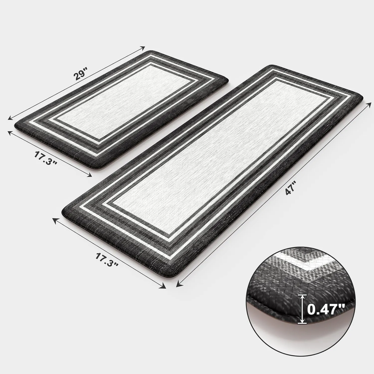 KIMODE Anti Fatigue Kitchen Mat 2PCS,Kitchen Rugs Non Slip Rubber Backing,Waterproof Farmhouse Kitchen Mat for Floor,Cushioned Standing Mat for Office,Laundry,Sink,Desk,Black and Grey