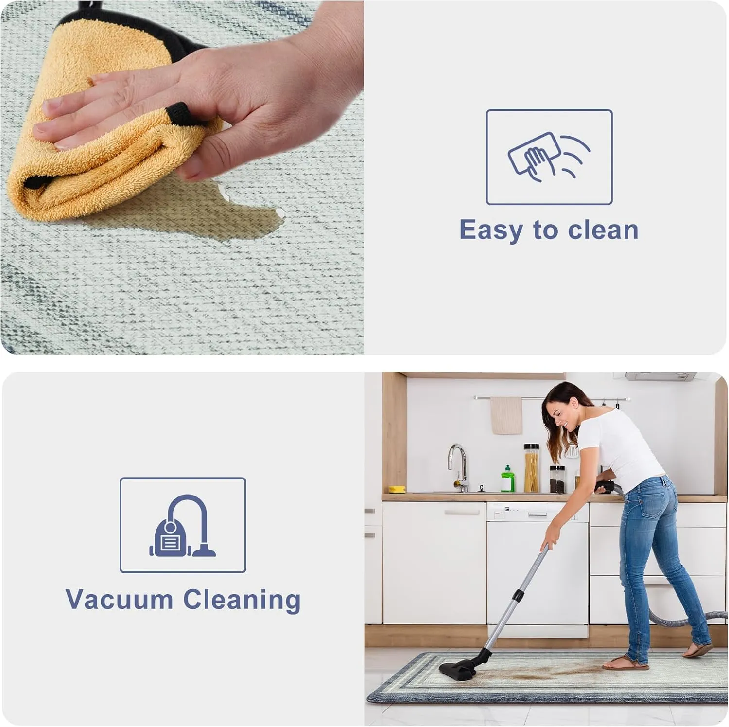 KIMODE Anti Fatigue Kitchen Mat 2PCS,Non-Skid Waterproof Kitchen Rugs,Farmhouse Kitchen Mat for Floor,Cushioned Comfort Foam Standing Mat for Laundry,Office,Sink,Desk,Blue and Gray