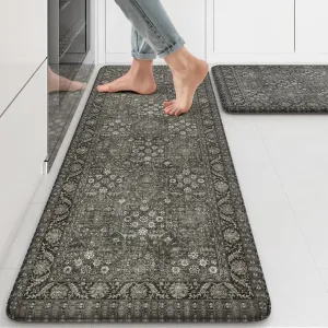 KIMODE Anti Fatigue Kitchen Mat 2PCS,Waterproof Farmhouse Green Kitchen Rugs Non-Slip,Vintage Kitchen Mats for Floor,Cushioned Comfort Standing Mat for Laundry,Office,Sink,Desk,17"x47" 17"x29"