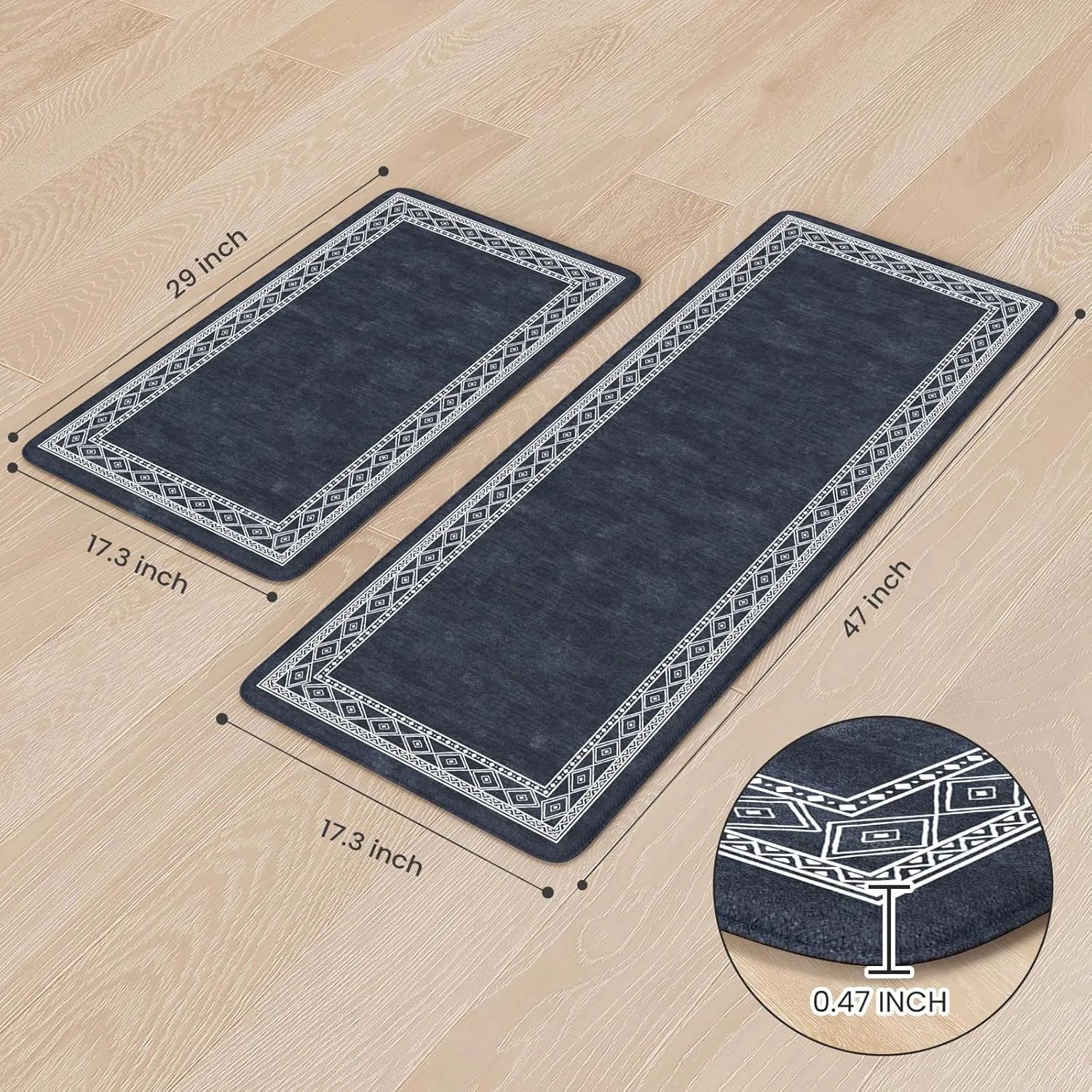 KIMODE Anti Fatigue Kitchen Mats for Floor 17"x47" 17"x29", Cushioned Farmhouse Kitchen Rugs, Non Slip Waterproof Kitchen Floor Mats, Comfort Standing Mats for Laundry Office Sink Desk Dark Blue
