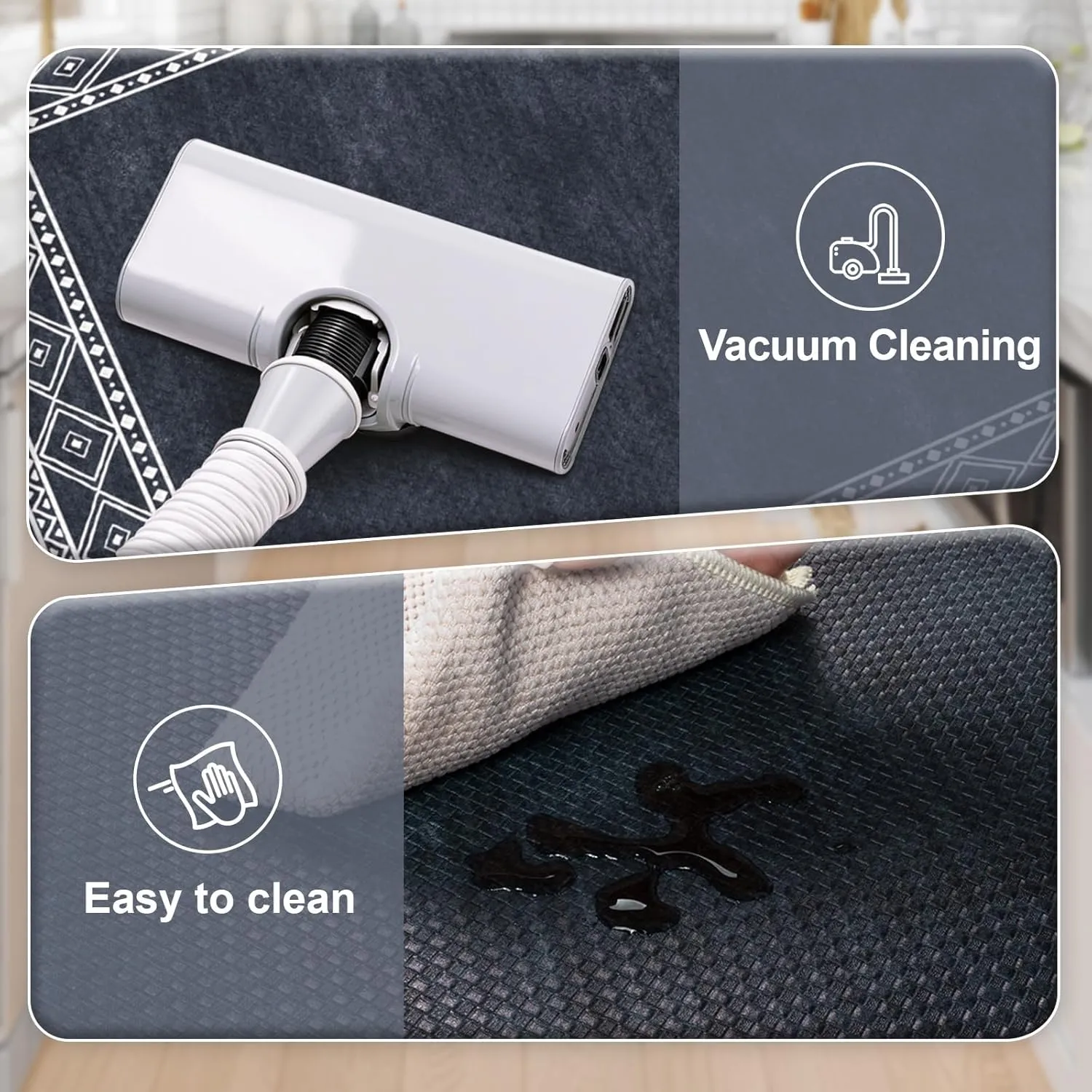 KIMODE Anti Fatigue Kitchen Mats for Floor 17"x47" 17"x29", Cushioned Farmhouse Kitchen Rugs, Non Slip Waterproof Kitchen Floor Mats, Comfort Standing Mats for Laundry Office Sink Desk Dark Blue