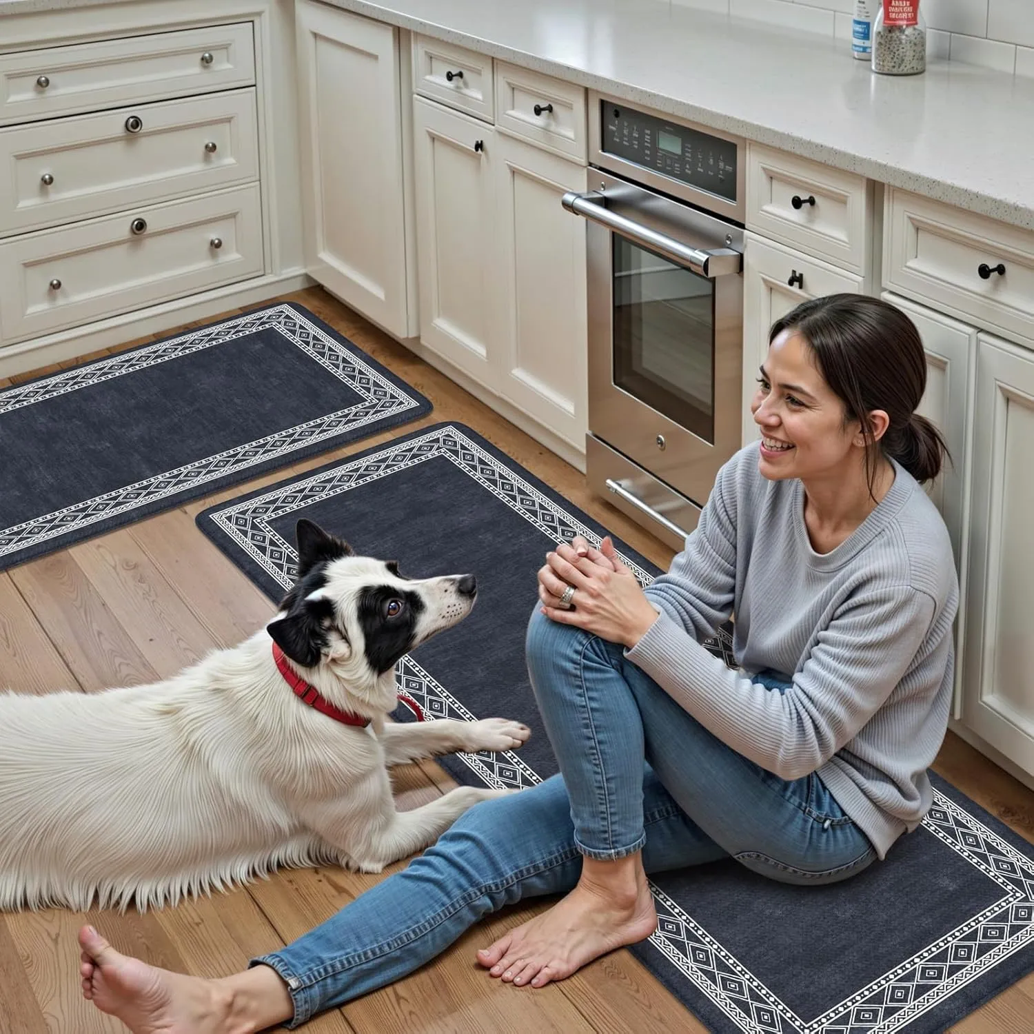 KIMODE Anti Fatigue Kitchen Mats for Floor 17"x47" 17"x29", Cushioned Farmhouse Kitchen Rugs, Non Slip Waterproof Kitchen Floor Mats, Comfort Standing Mats for Laundry Office Sink Desk Dark Blue