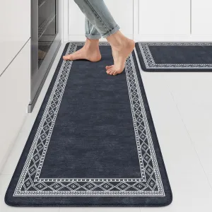 KIMODE Anti Fatigue Kitchen Mats for Floor 17"x47" 17"x29", Cushioned Farmhouse Kitchen Rugs, Non Slip Waterproof Kitchen Floor Mats, Comfort Standing Mats for Laundry Office Sink Desk Dark Blue