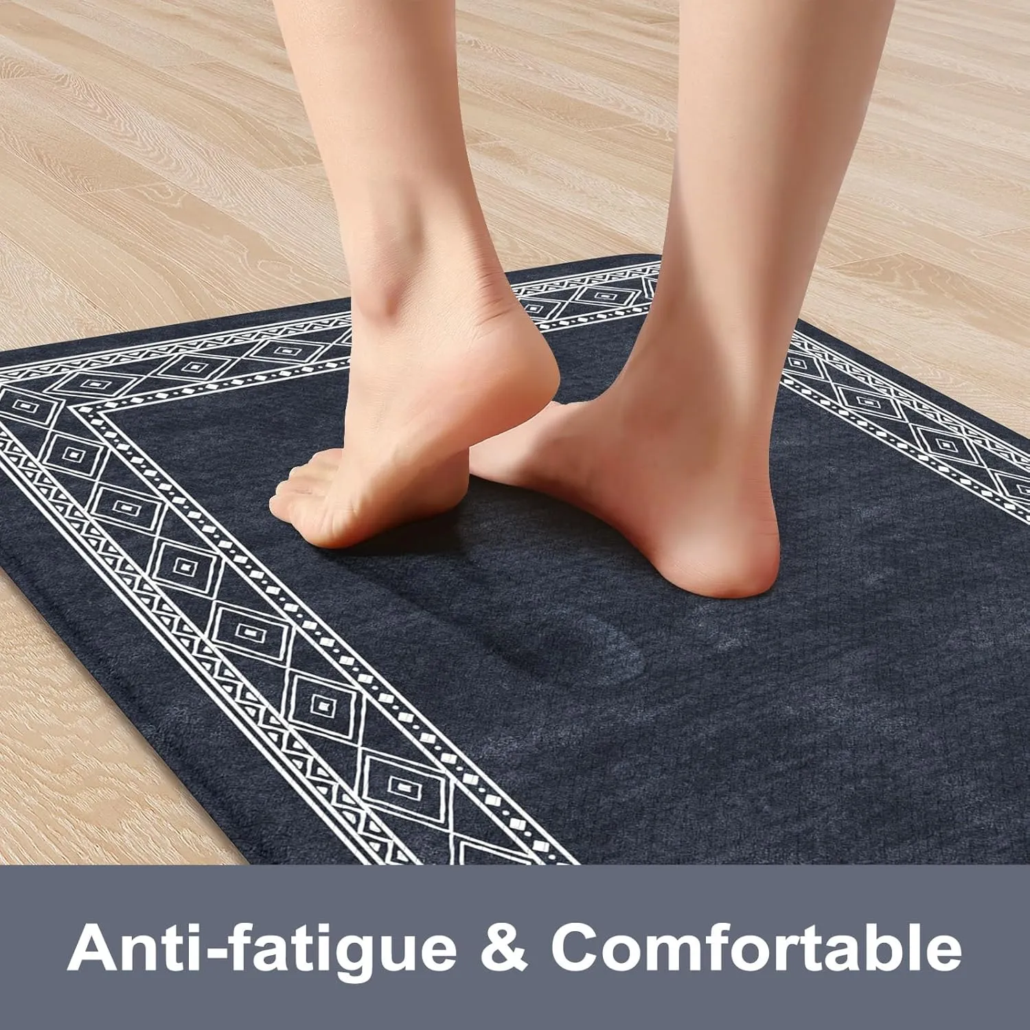 KIMODE Anti Fatigue Kitchen Mats for Floor 17"x47" 17"x29", Cushioned Farmhouse Kitchen Rugs, Non Slip Waterproof Kitchen Floor Mats, Comfort Standing Mats for Laundry Office Sink Desk Dark Blue
