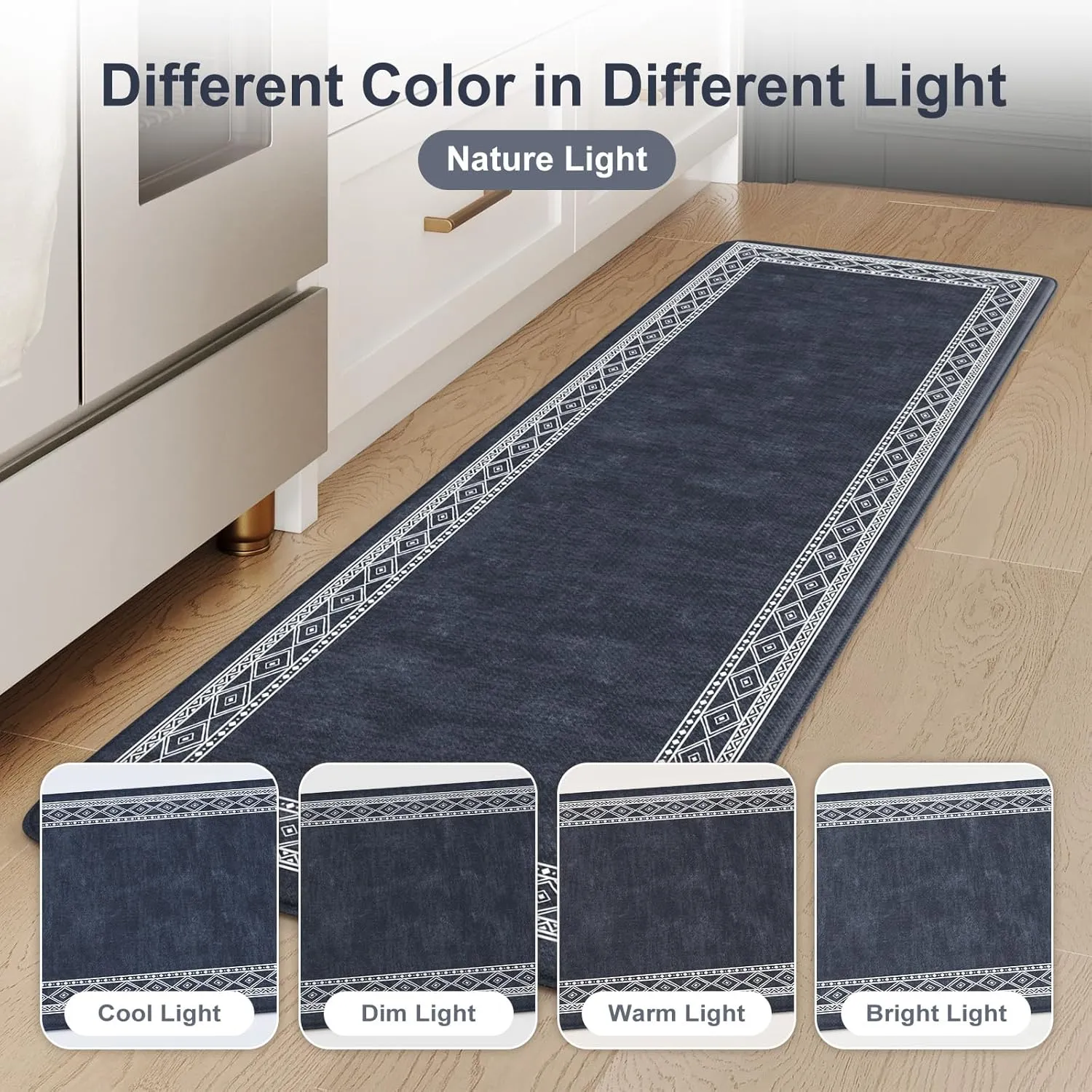 KIMODE Anti Fatigue Kitchen Mats for Floor 17"x47" 17"x29", Cushioned Farmhouse Kitchen Rugs, Non Slip Waterproof Kitchen Floor Mats, Comfort Standing Mats for Laundry Office Sink Desk Dark Blue