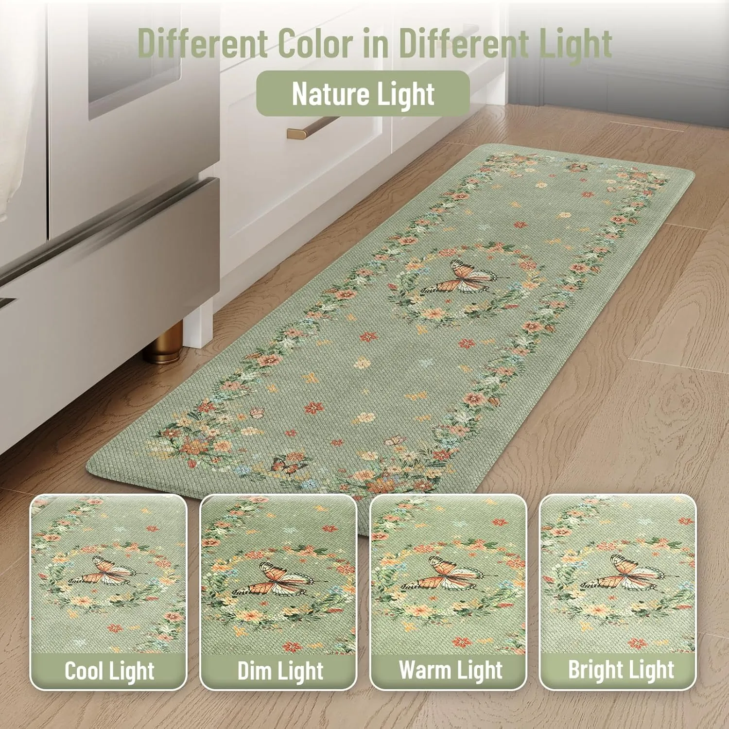 KIMODE Kitchen Anti Fatigue Mats, Farmhouse Kitchen Rugs Sets of 2, Memory Foam Kitchen Mats for Floor, Waterproof Standing Mat for Sink Laundry Office Desk Green 17"x59" 17"x29"