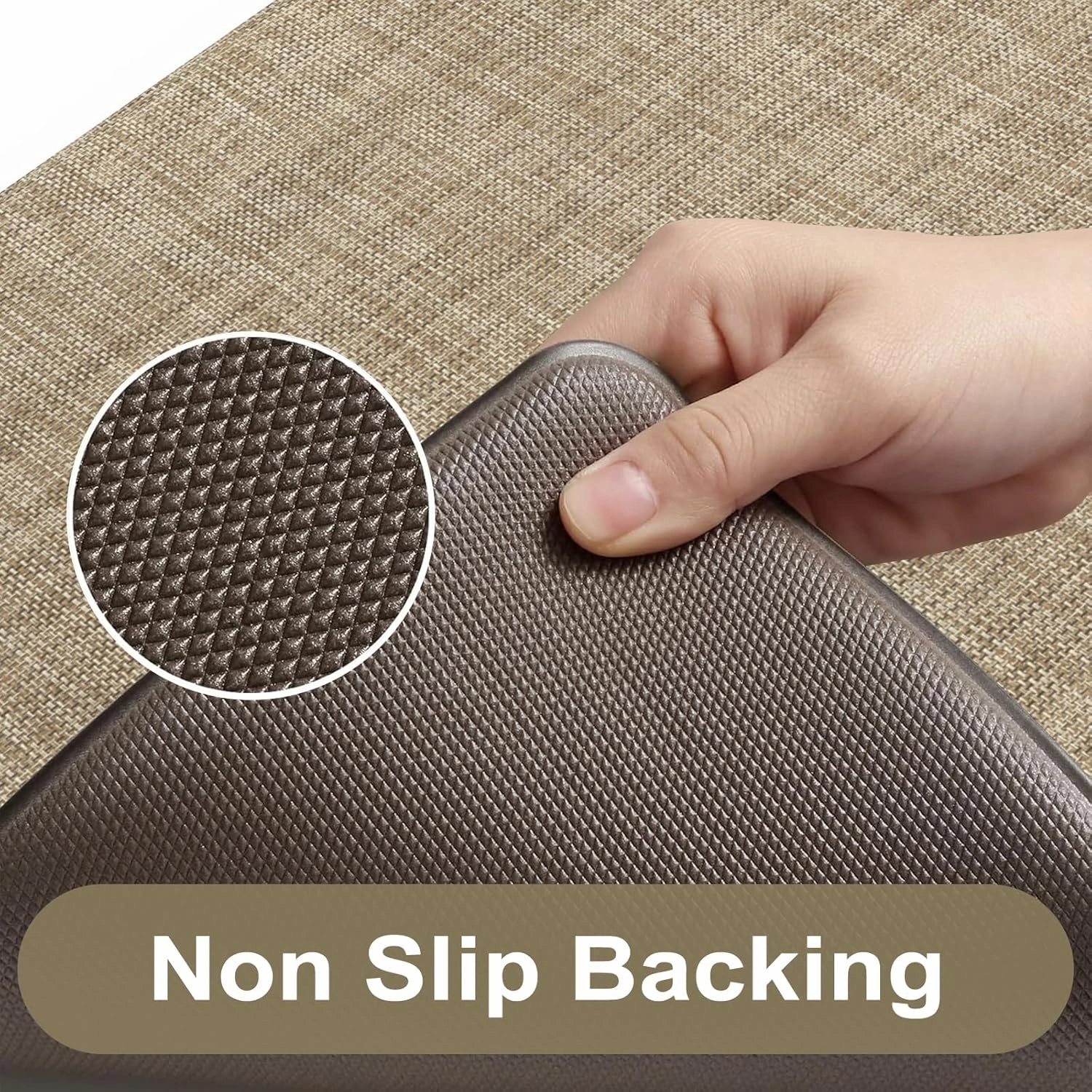 KIMODE Anti Fatigue Kitchen Mats, 17"x47" 17"x29" Farmhouse Kitchen Rugs Sets of 2, Non Slip Kitchen Mats for Floor, Cushioned Kitchen Floor Mats for Sink Laundry Office Desk Light Brown