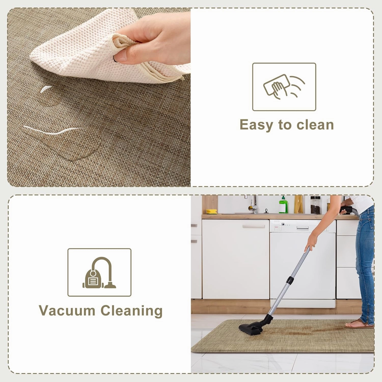 KIMODE Anti Fatigue Kitchen Mats, 17"x47" 17"x29" Farmhouse Kitchen Rugs Sets of 2, Non Slip Kitchen Mats for Floor, Cushioned Kitchen Floor Mats for Sink Laundry Office Desk Light Brown