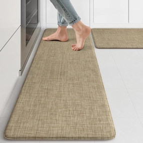 KIMODE Anti Fatigue Kitchen Mats, 17"x47" 17"x29" Farmhouse Kitchen Rugs Sets of 2, Non Slip Kitchen Mats for Floor, Cushioned Kitchen Floor Mats for Sink Laundry Office Desk Light Brown