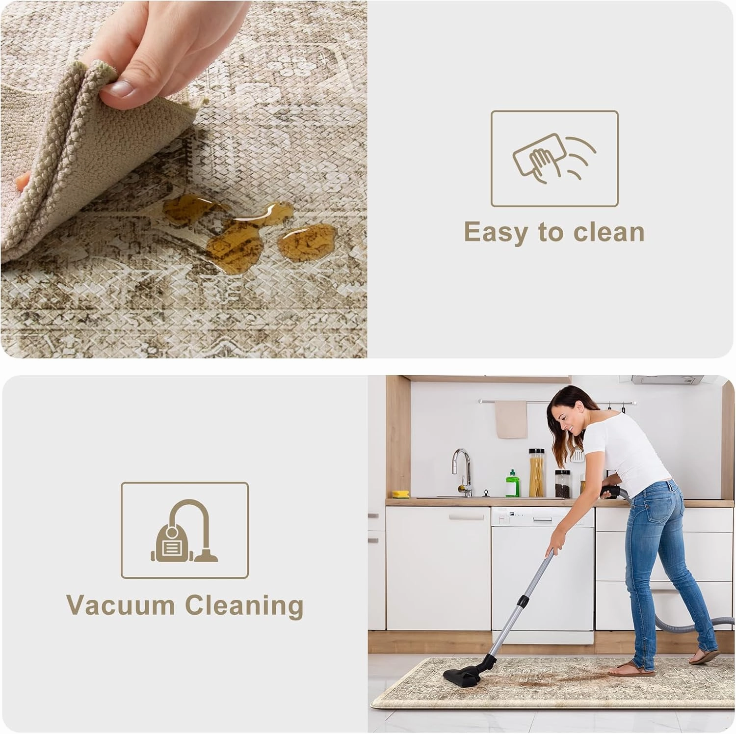 KIMODE Anti Fatigue Kitchen Mats 2 PCS 17"x47" 17"x29", Boho Kitchen Rugs and Mats, Non Slip Cushioned Kitchen Mats for Floor, Waterproof Kitchen Floor Mats for Laundry, Office, Sink, Khaki