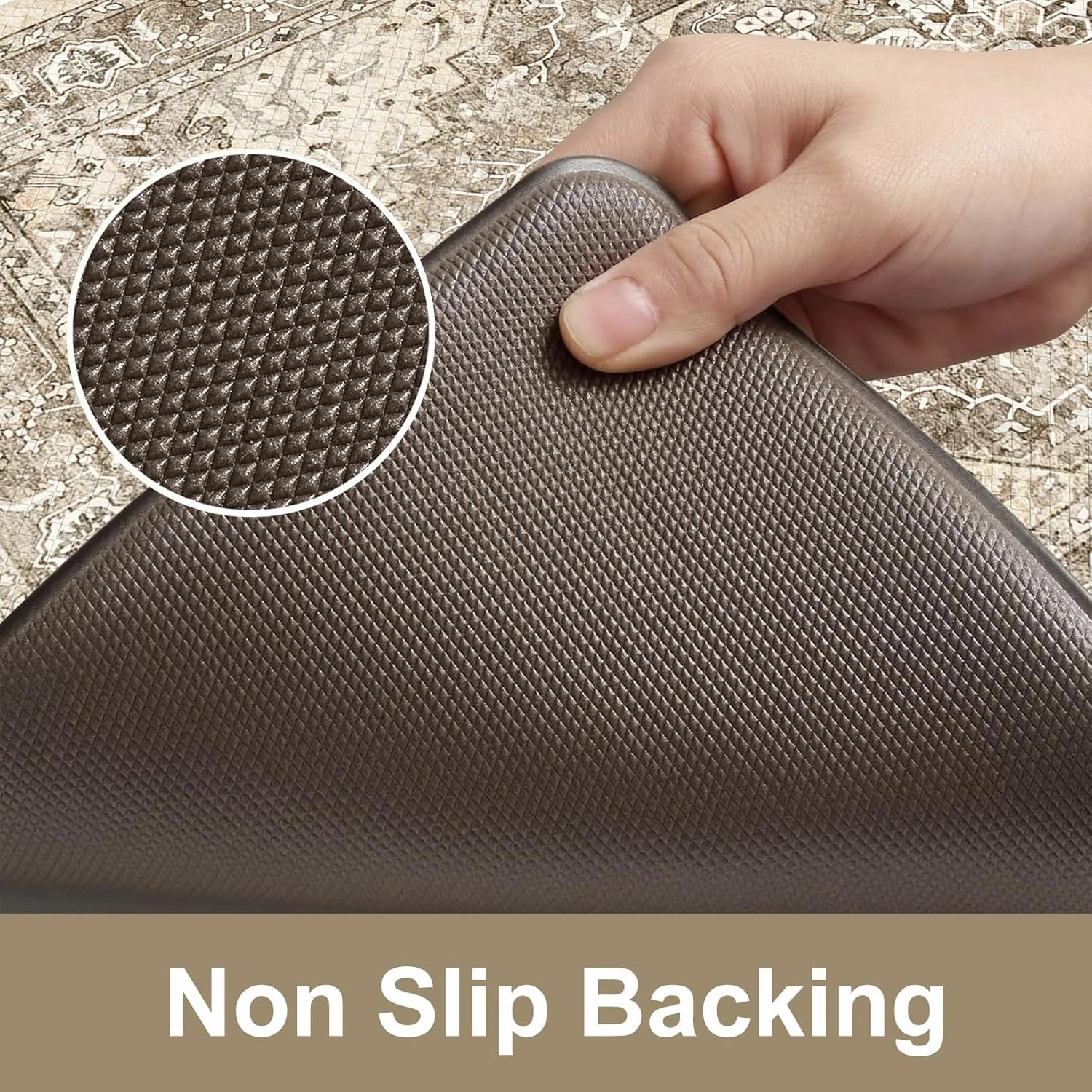 KIMODE Anti Fatigue Kitchen Mats 2 PCS 17"x47" 17"x29", Boho Kitchen Rugs and Mats, Non Slip Cushioned Kitchen Mats for Floor, Waterproof Kitchen Floor Mats for Laundry, Office, Sink, Khaki