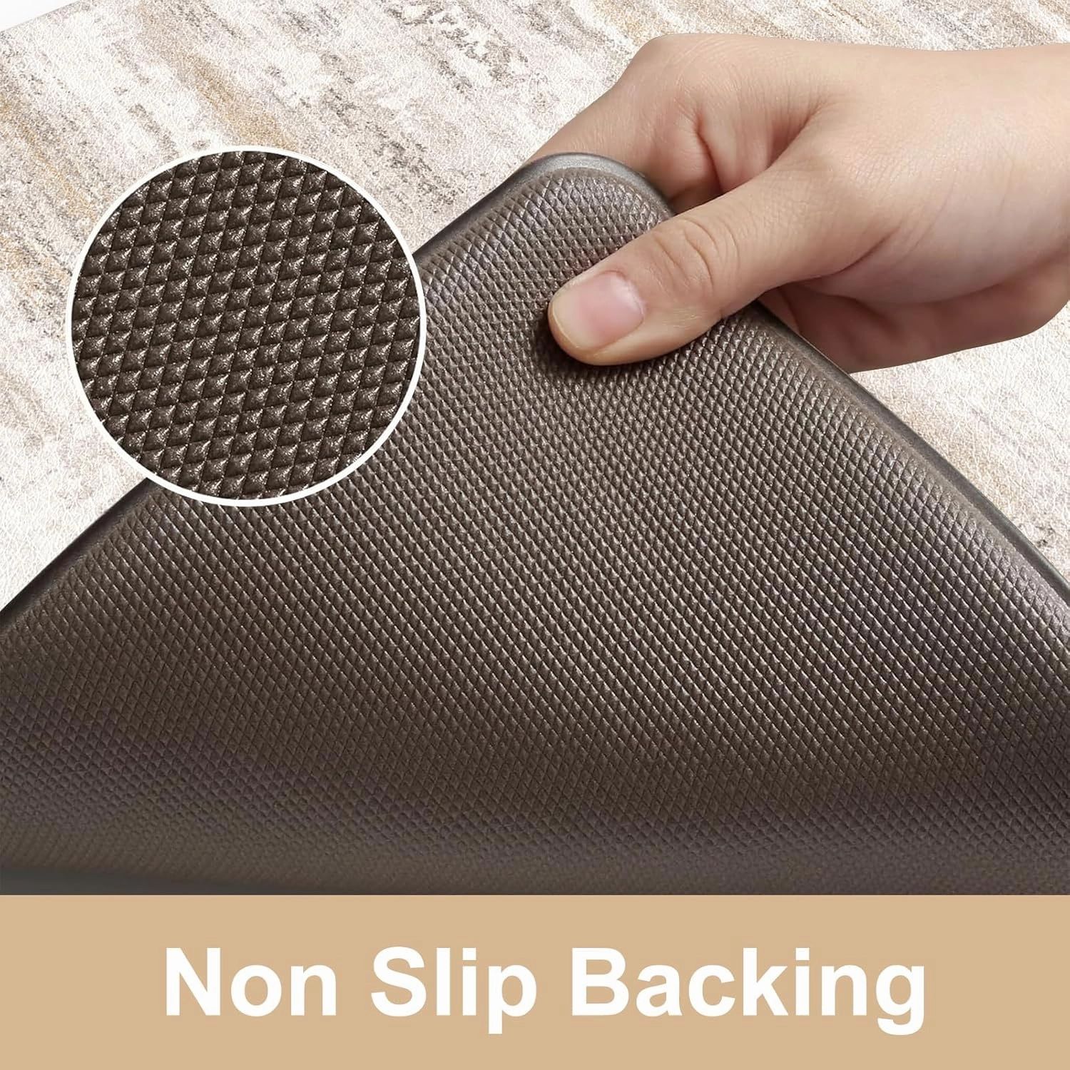 KIMODE Anti Fatigue Kitchen Mats for Floor 2 Piece, Cushioned Abstract Kitchen Rugs,Memory Foam Kitchen Floor Mats, Standing Desk Mats for Laundry, Office, Sink Light Brown Multi 17"x47" 17"x29"