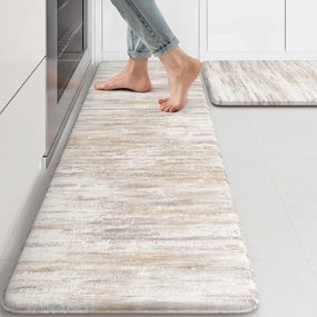 KIMODE Anti Fatigue Kitchen Mats for Floor 2 Piece, Cushioned Abstract Kitchen Rugs,Memory Foam Kitchen Floor Mats, Standing Desk Mats for Laundry, Office, Sink Light Brown Multi 17"x47" 17"x29"