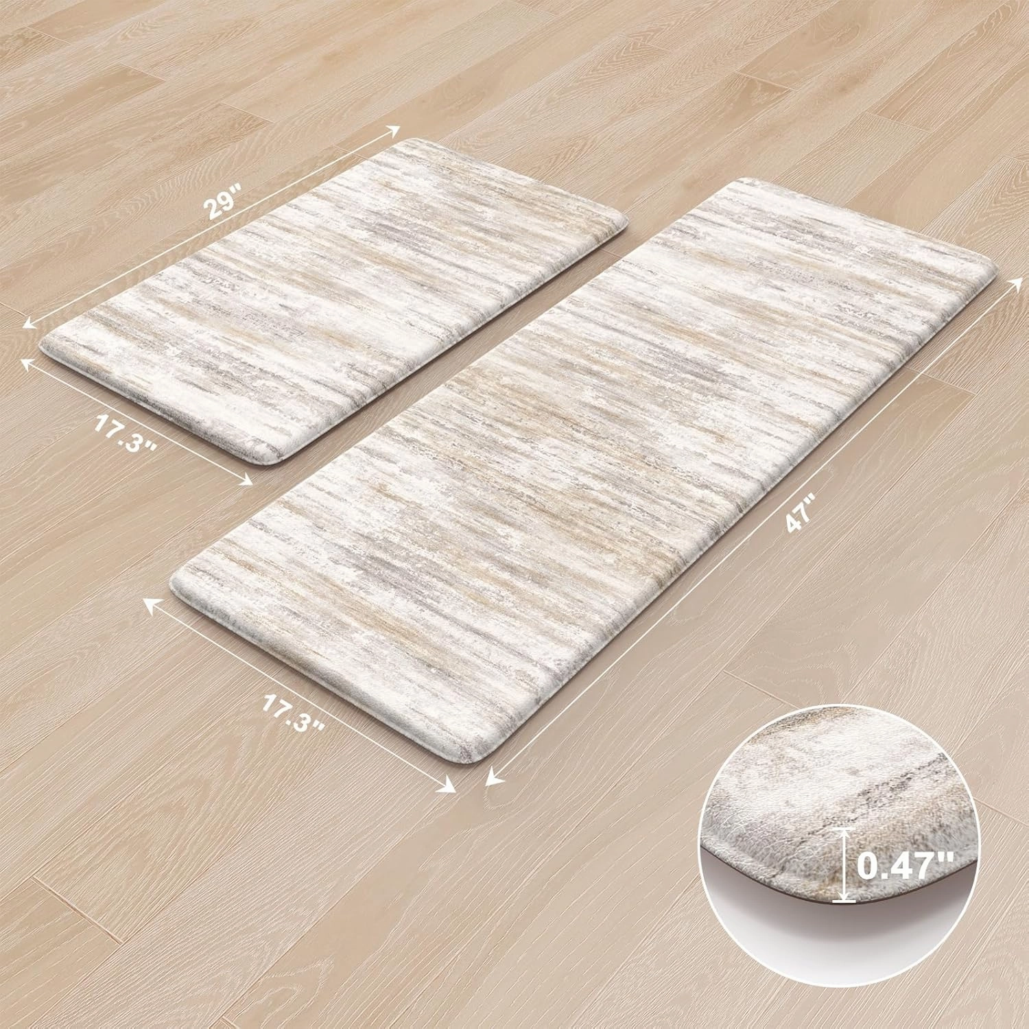KIMODE Anti Fatigue Kitchen Mats for Floor 2 Piece, Cushioned Abstract Kitchen Rugs,Memory Foam Kitchen Floor Mats, Standing Desk Mats for Laundry, Office, Sink Light Brown Multi 17"x47" 17"x29"