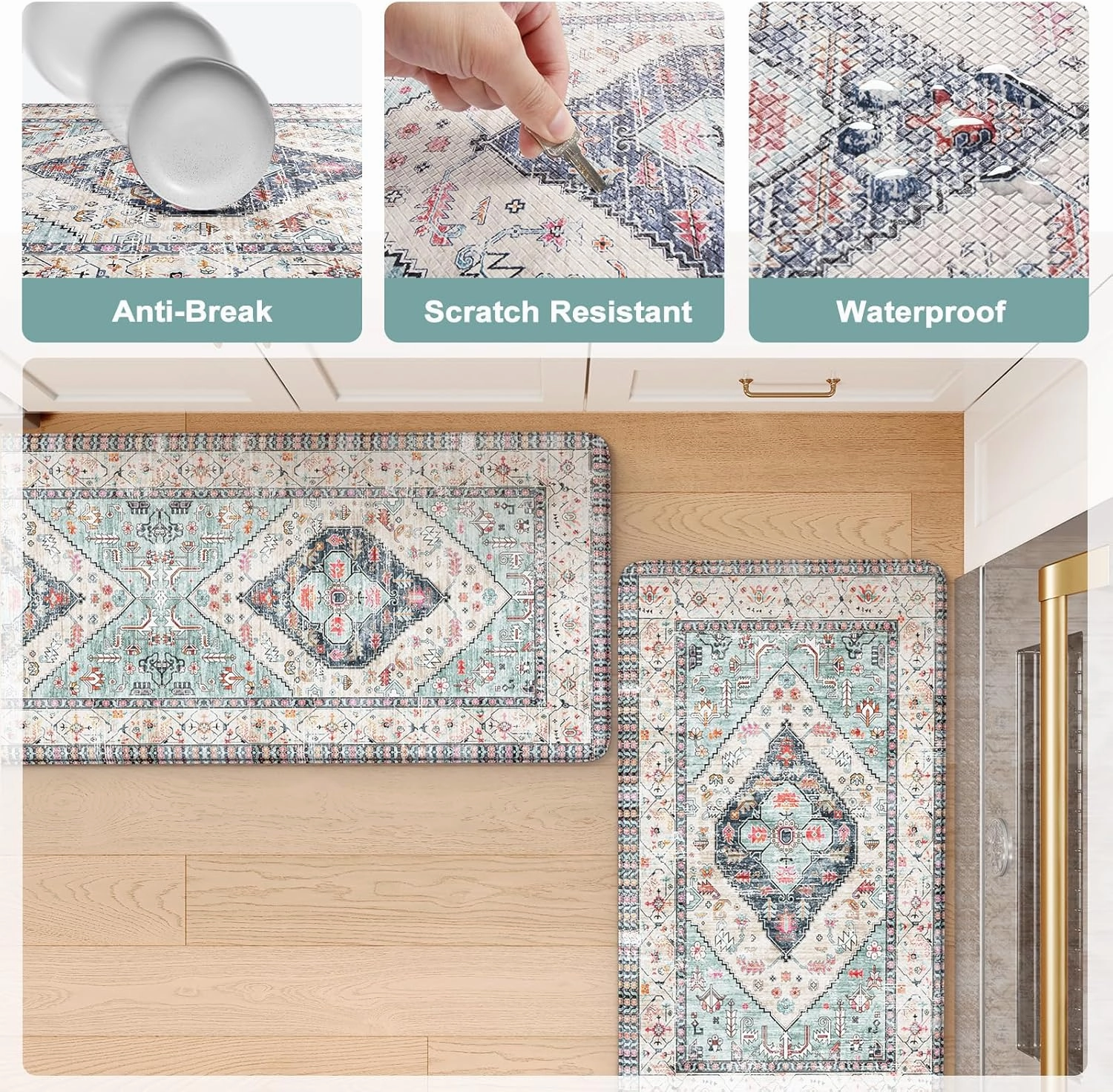 KIMODE Farmhouse Kitchen Mats,Anti Fatigue Kitchen Rugs Sets of 2, Non Slip Waterproof Kitchen Floor Mats, Ergonomic Cushioned Comfort Standing Mat for Laundry, Office, Sink,Desk,Blue