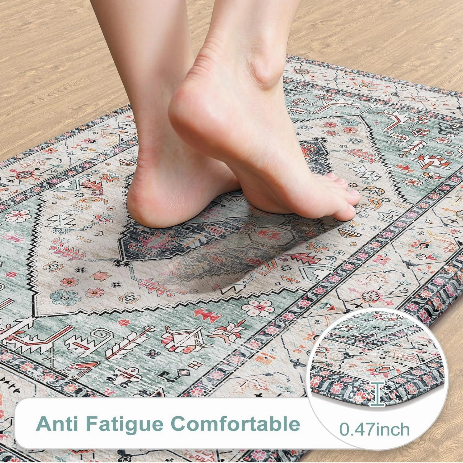 KIMODE Farmhouse Kitchen Mats,Anti Fatigue Kitchen Rugs Sets of 2, Non Slip Waterproof Kitchen Floor Mats, Ergonomic Cushioned Comfort Standing Mat for Laundry, Office, Sink,Desk,Blue