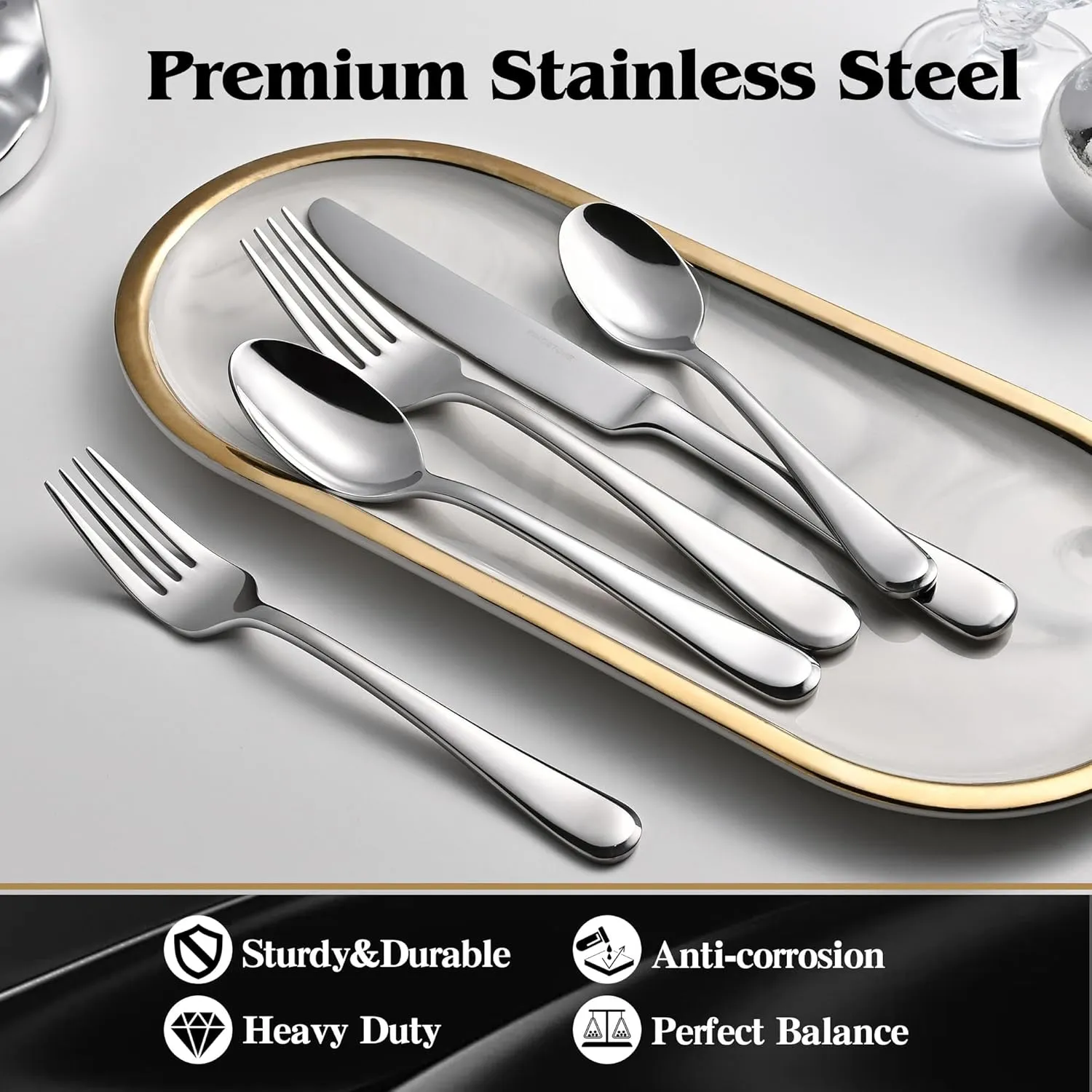 KINGSTONE 20 Pieces Silverware Set for 4, Premium Stainless Steel Flatware Set, Heavy Duty and Modern Design Cutlery Set, Mirror Polished, Dishwasher Safe