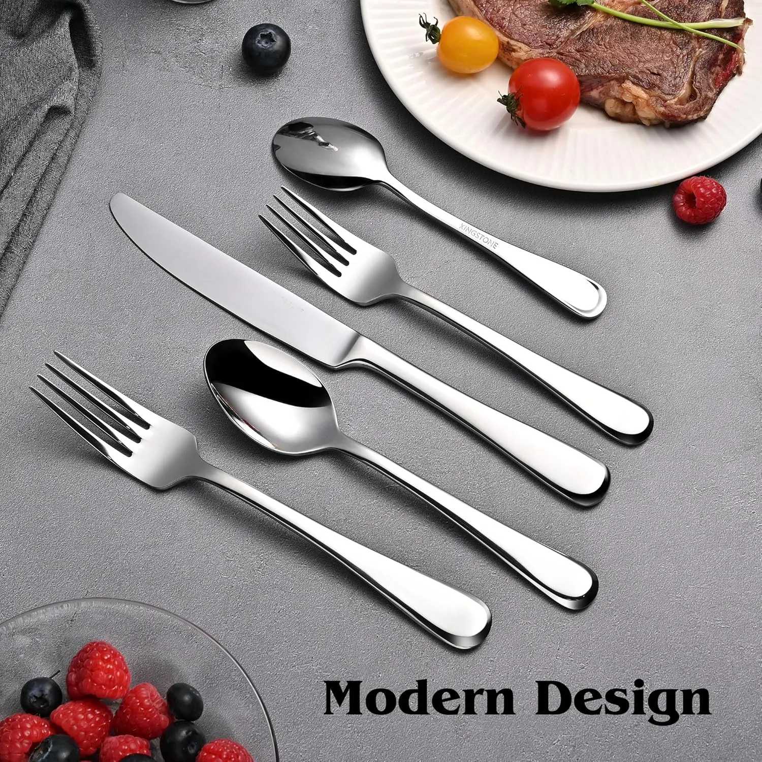 KINGSTONE 20 Pieces Silverware Set for 4, Premium Stainless Steel Flatware Set, Heavy Duty and Modern Design Cutlery Set, Mirror Polished, Dishwasher Safe
