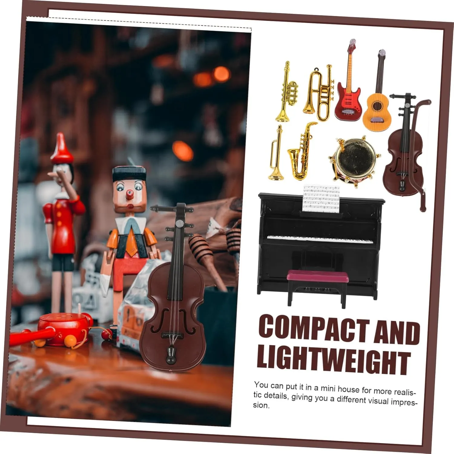 Kisangel 4sets Miniature Dollhouse Instrument Adorable Decor for Mini House Scenes Includes Piano Violin Drum More for Creating Musical Atmosphere Your Miniature Layouts