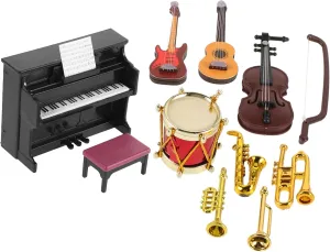 Kisangel 4sets Miniature Dollhouse Instrument Adorable Decor for Mini House Scenes Includes Piano Violin Drum More for Creating Musical Atmosphere Your Miniature Layouts
