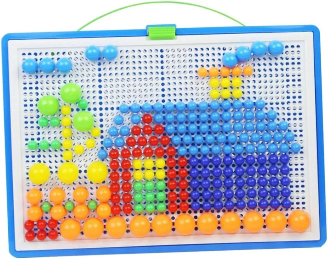 Kisangel 592Pcs Creative DIY Mushroom Nail Mosaic Puzzle Game Set for Educational Pegboard Random Color Enhance Creativity Fine Motor Skills